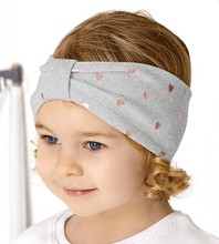 Opaska dla dziewczynki, bawełniana na głowę, szara z serduszkami, 46-49 cm