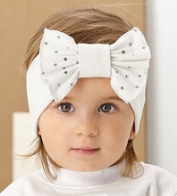 Opaska dla dziewczynki, bawełniana na głowę z kokardą,  biała, 40-44 cm