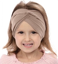 Opaska dla dziewczynki, turban na głowę,  beżowa, 3518, obw. 45-47 cm