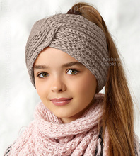 Opaska dla dziewczynki, zimowa podszyta polarem, opaska turban, beżowa, 51-55 cm