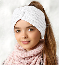 Opaska dziewczęca, zimowa, podszyta polarem, opaska turban, biała, 51-55 cm
