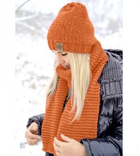 Piękna czapka z polarem i długi szalik damski, komplet zimowy, Gisele, pomarańczowy (2), 54-56 cm