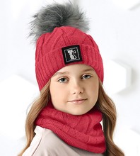 Piękny komplet zimowy czapka i komin dziewczęcy, Neverina, malinowy, 52-55 cm