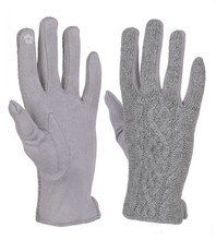 Rękawiczki damskie, dotykowe, ciepłe, wełna i welur, szare