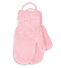 Rękawiczki dla dziewczynki, jednopalczaste ze sznurkiem, ciepłe, różowe,  rozm. 4-6 lat