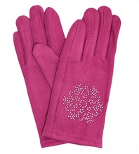 Rękawiczki dla dziewczynki, welurowe, eleganckie, ciemny róż, 12-14 lat