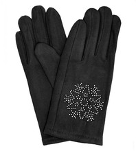 Rękawiczki dla dziewczynki, welurowe, eleganckie, czarne, 12-14 lat