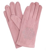 Rękawiczki dla dziewczynki, welurowe, eleganckie, różowy, rozm. 12-14 lat