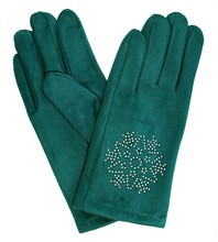 Rękawiczki dla dziewczynki, welurowe, eleganckie, zielone, 12-14 lat