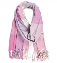 Szalik damski w kratę, Fisna, bawełna z wiskozą, różowo-fioletowy, pastelowy