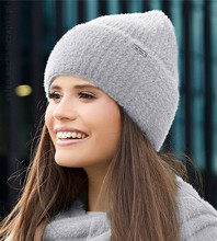 Szara zimowa czapka damska, alpakowa, prążkowana, Lotten, 54-57 cm