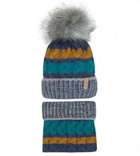 Zimowa czapka dla chłopczyka z futerkowym pomponem i komin,  Conny rozm. 46-50 cm