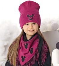 Zimowa czapka i chusta dla dziewczyny, MissM, róż ciemny, 52-56cm
