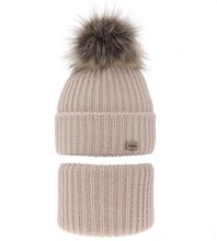 Zimowa czapka i komin dla dziewczynki, Liwow, beżowy, 52-55 cm