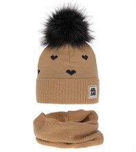 Zimowa czapka i komin dla dziewczynki, Sajmin, karmelowy, 46-48 cm