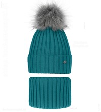 Zimowa czapka i komin dla dziewczynki, Wilma, szmaragdowy, 52-56 cm