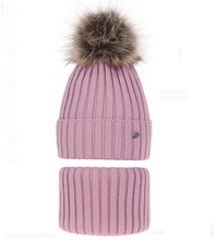 Zimowa czapka i komin dla dziewczynki, Wilma, wrzosowy, 46-48 cm
