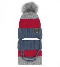 Zimowy komplet czapka i golf dla chłopca, Napus, niebieski + czerwony + szary, 44-48 cm