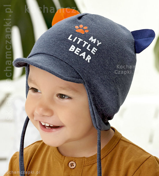  Bawełniana czapeczka dla chłopca z uszkami misia LiBear rozm. 42-46 cm