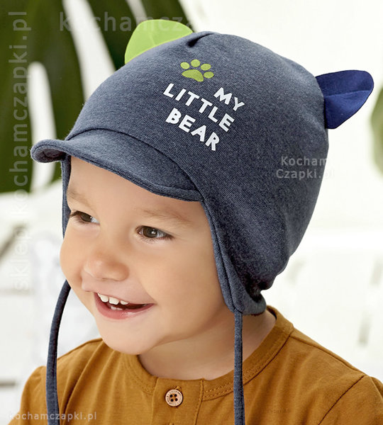  Bawełniana czapeczka dla chłopca z uszkami misia, LiBear, rozm. 46-49 cm