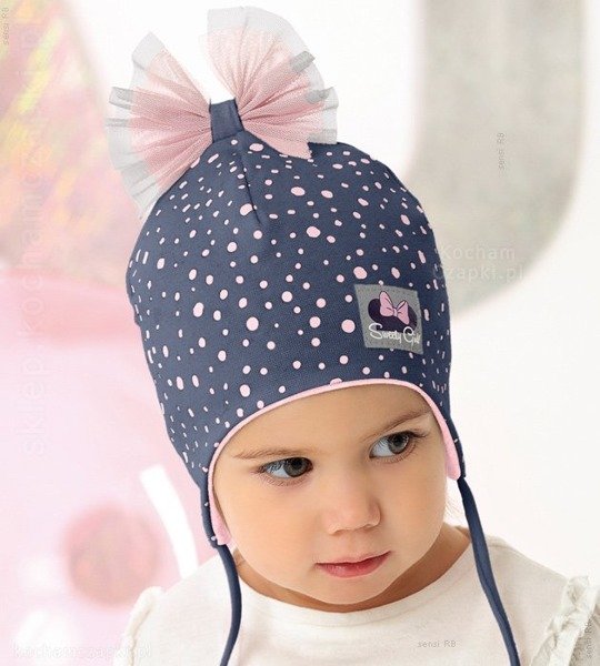  Bawełniana czapka dla dziewczynki wiosna Sweety Girl,granatowa rozm. 45-47 cm