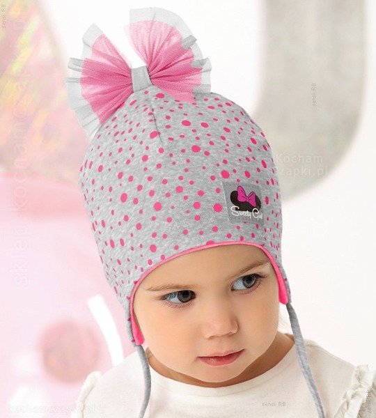  Bawełniana czapka dla dziewczynki wiosna Sweety Girl, szara rozm. 45-47 cm