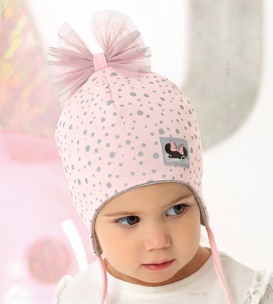  Bawełniana czapka dla dziewczynki wiosna Sweety Girl, tiulowa kokardka rozm. 45-47 cm