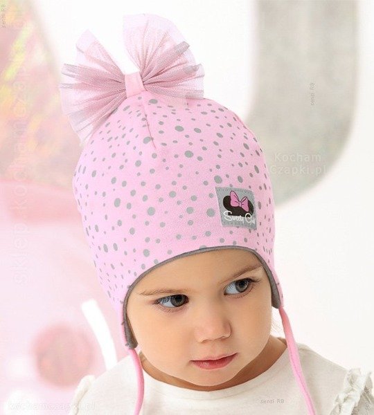  Bawełniana czapka dla dziewczynki wiosna Sweety Girl, tiulowa kokardka rozm. 46-49 cm