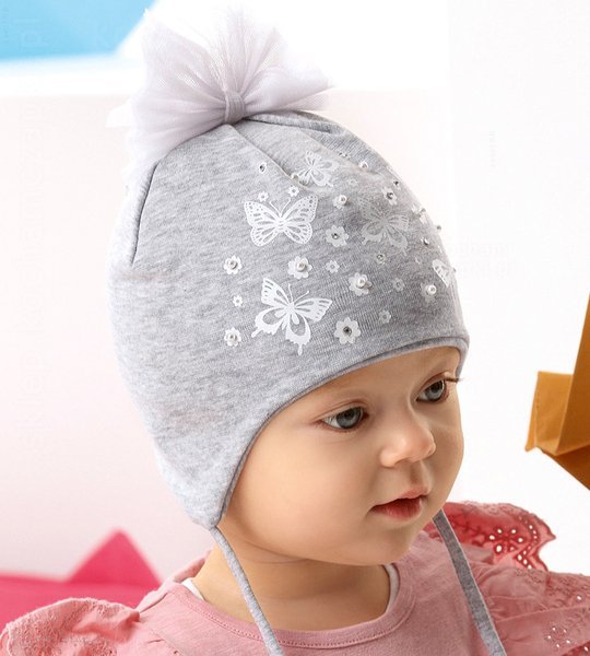  Bawełniana czapka dla dziewczynki, wiosna/jesień, Flavia, tiulowa kokardka, rozm. 46-49 cm