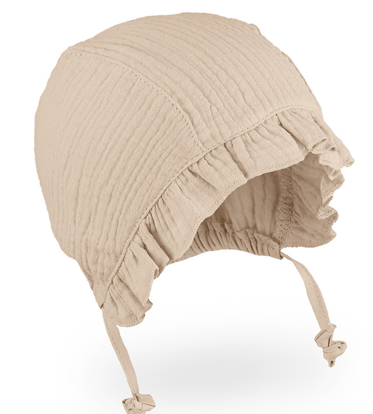  Bonetka z muślinu, czapka na lato dla dziewczynek, beżowa, Cristina, 40-42 cm