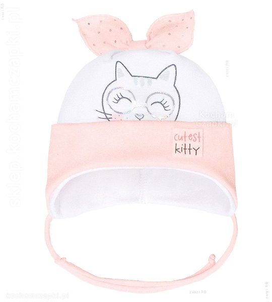  Wiązana czapeczka bawełniana Cutest Kitty dla dziewczynki  rozm. 42-45 cm