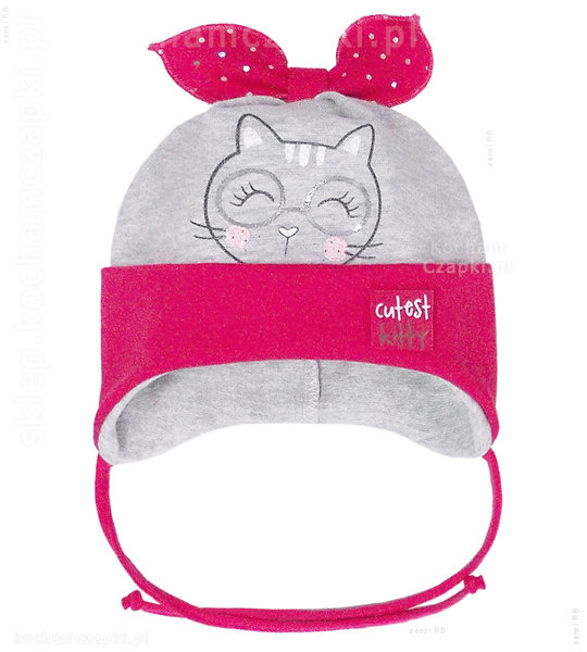  Wiązana czapeczka bawełniana Cutest Kitty dla dziewczynki  rozm. 42-45 cm