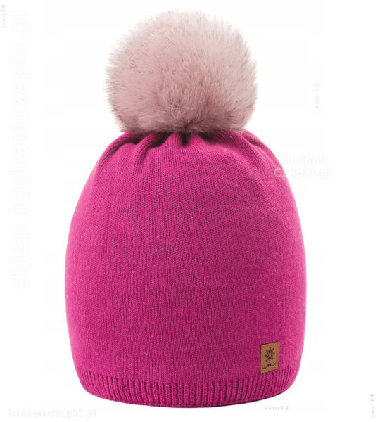 Amarantowa  gładka czapka Woolk  Emelia na zimę rozm. 54-56 cm