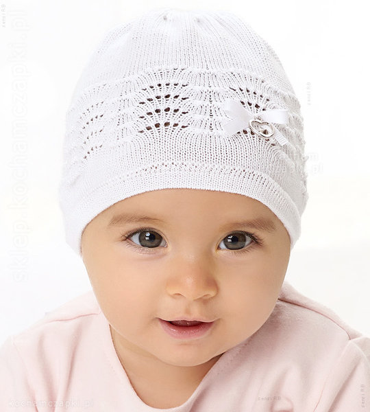 Ażurkowa czapeczka niemowlęca, dziewczęca, Farja rozm. 36-40 cm