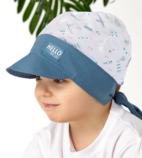 Bandamka dla chłopca, chustka na głowę, z daszkiem, niebieska, Hesail, 50-52 cm