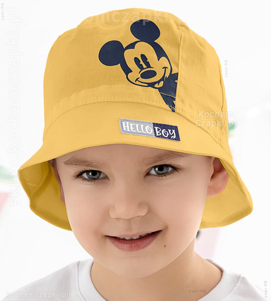 Bawełniany kapelusz dla chłopca, z myszką Miki, Topolino, żółty, 50-52 cm