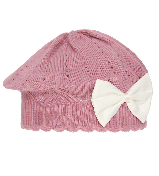 Beret dla dziewczynki wiosenny, brudny różowy, Crinpessa rozm. 50-54 cm