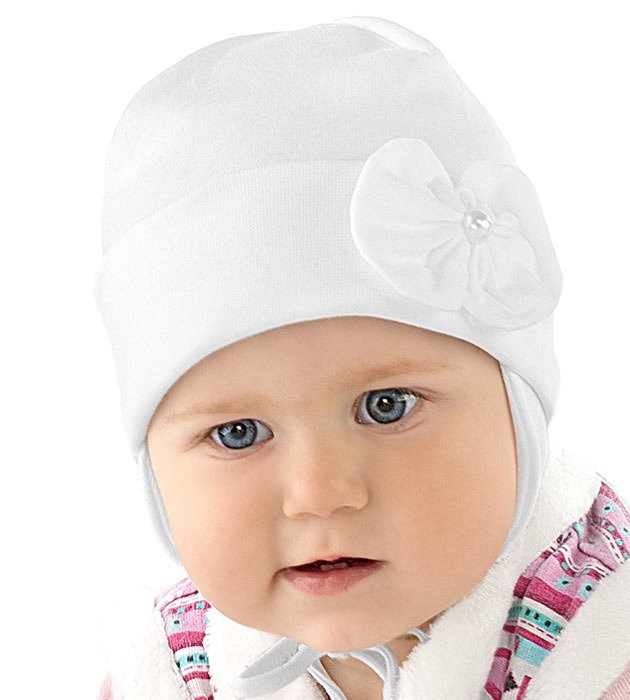Biała czapeczka dla noworodka Klarysa rozm. 44 cm