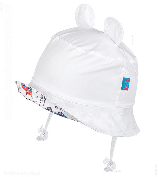 Biały  wiązany kapelusz dla chłopca z filtrem UV +30,  Natanael rozm. 44-46 cm
