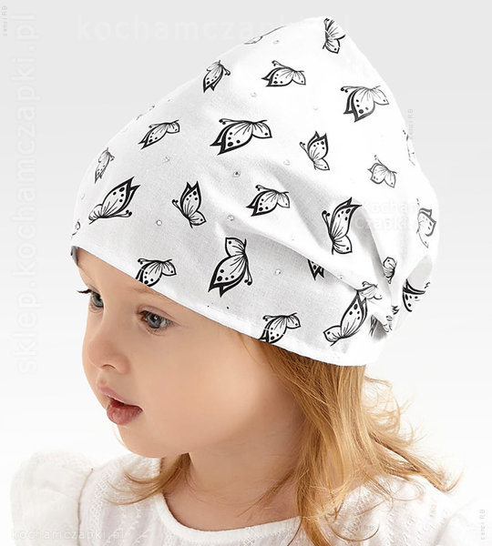 Chustka na głowę dla dziewczynki, opaska, na gumce, Farfalla, biała, 44-46 cm