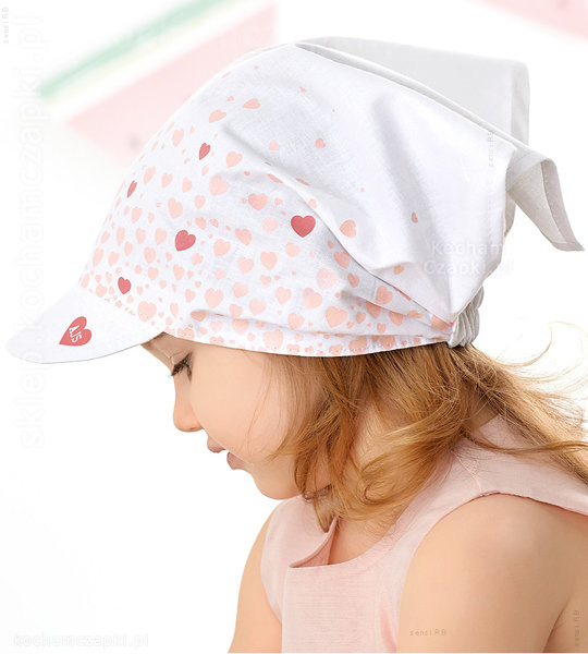 Chustka z daszkiem, na głowę dla dziewczynki, Kimona, biały+róż pudrowy, 51-53 cm