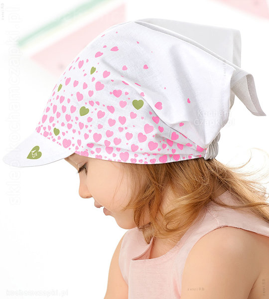 Chustka z daszkiem, na głowę, dla dziewczynki, biały+różowy, Kimona, 48-50 cm