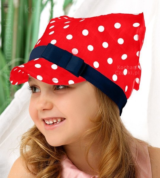 Chustka z daszkiem, na głowę dla dziewczynki, na gumce, czerwona, Juvana, 51-53 cm