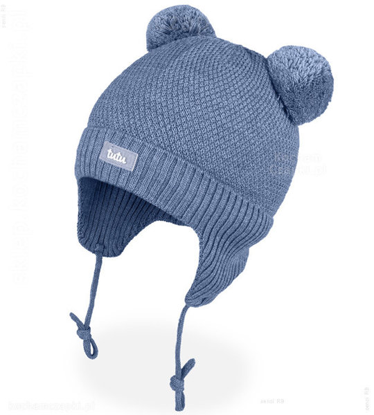 Ciepła czapka zimowa z wełny merino, z dwoma pomponami, Emilo, rozm. 46-50 cm