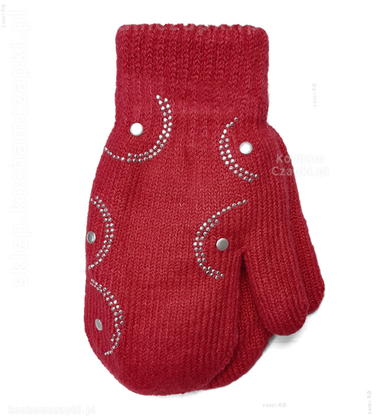 Ciepłe rękawiczki jednopalczaste, ze sznurkiem czerwone R49  rozm. 22 cm
