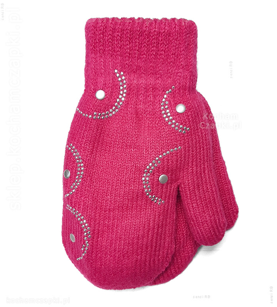 Ciepłe rękawiczki jednopalczaste, ze sznurkiem różowe  R49  rozm. 22 cm
