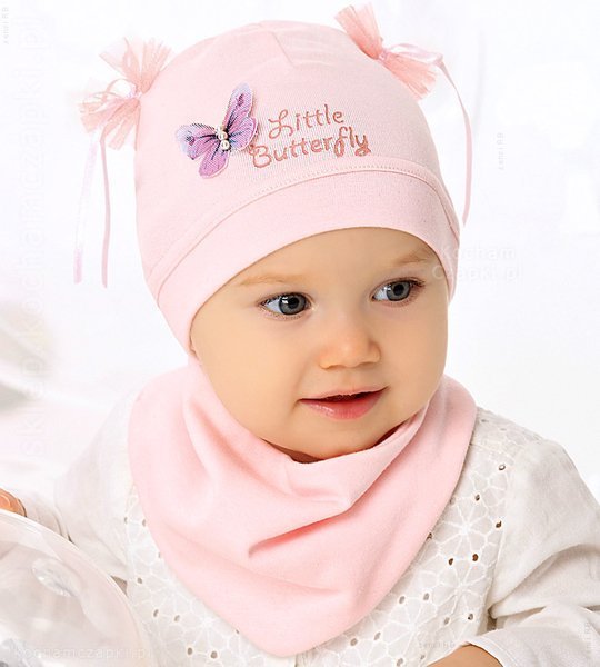 Czapeczka niemowlęca różowa z chusteczką Little Butt, rozm. 40-42 cm
