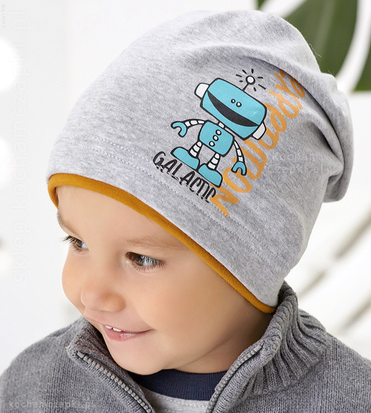 Czapka dla chłopczyka z Robotem na wiosnę  rozm. 50-53 cm