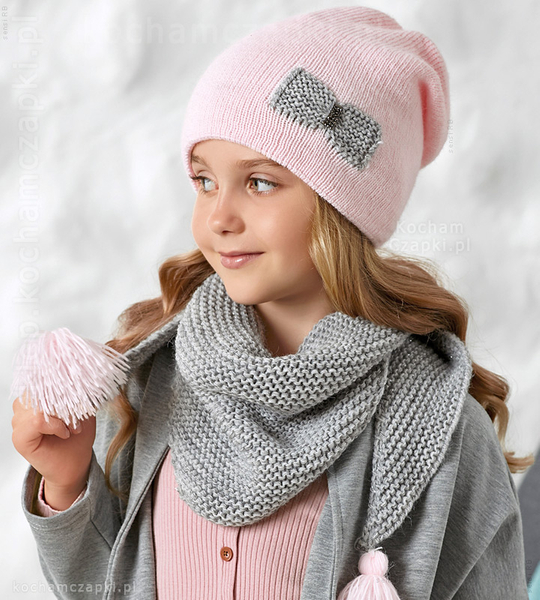 Czapka i chusta dla dziewczynki, zimowa smerfetka, Lanna, rozm. 49-53 cm
