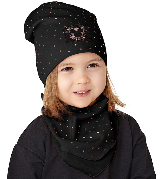 Czapka i chustka dla dziewczynki, komplet wiosenny-jesienny, czarny, Mimmi, 48-50 cm